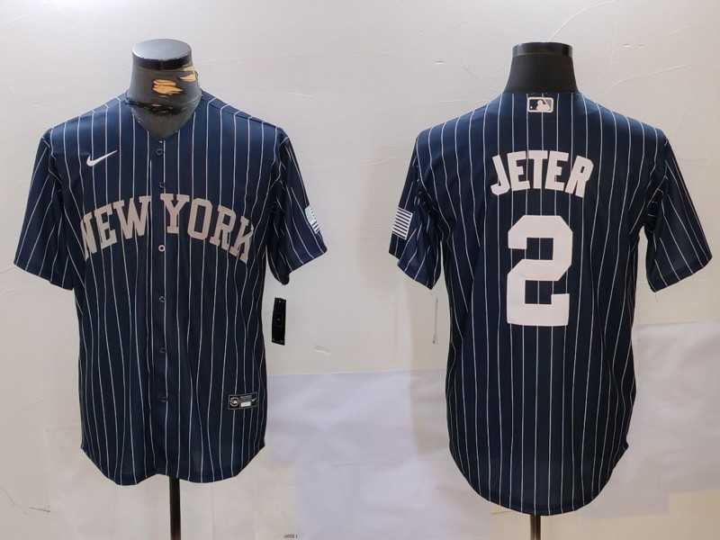 Men%27s New York Yankees #2 Derek Jeter Navy Pinstripe Fashion Cool Base Jersey->new york yankees->MLB Jersey